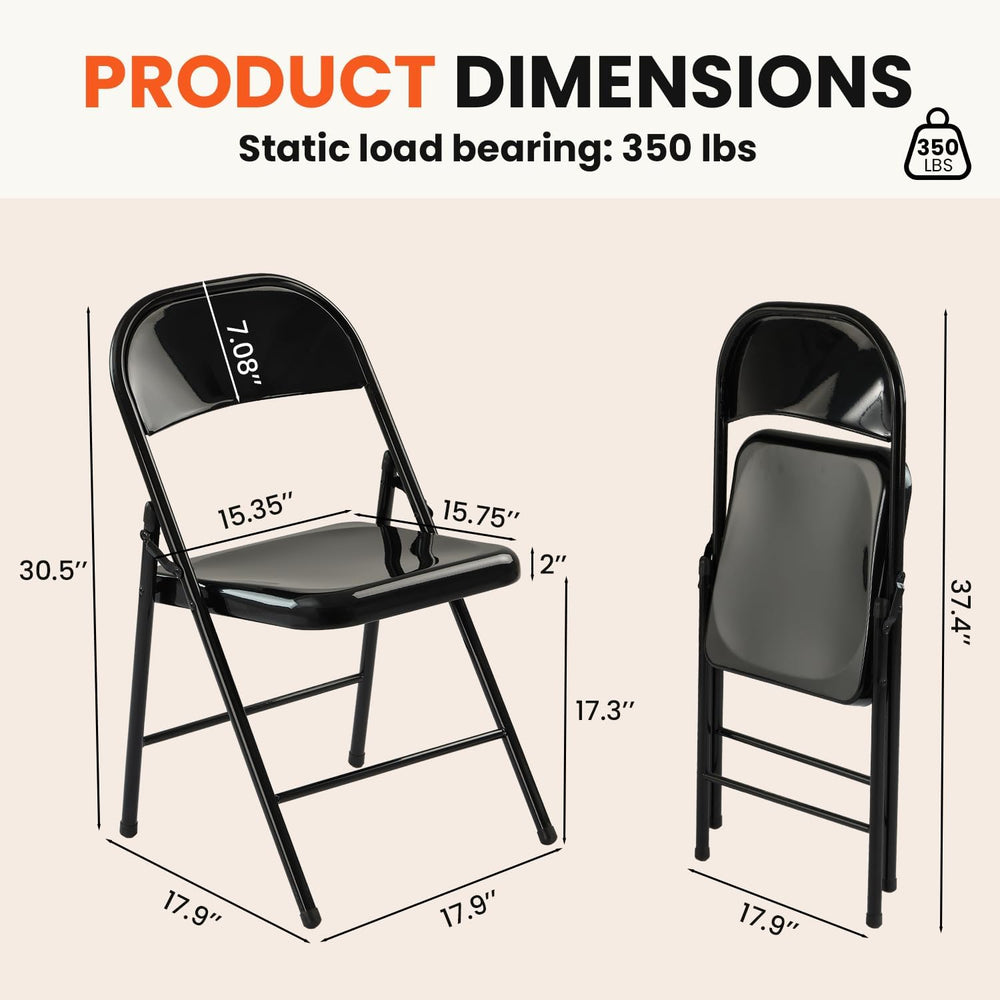 10 Pack Black Metal Folding Chairs, All-Steel Foldable Chairs