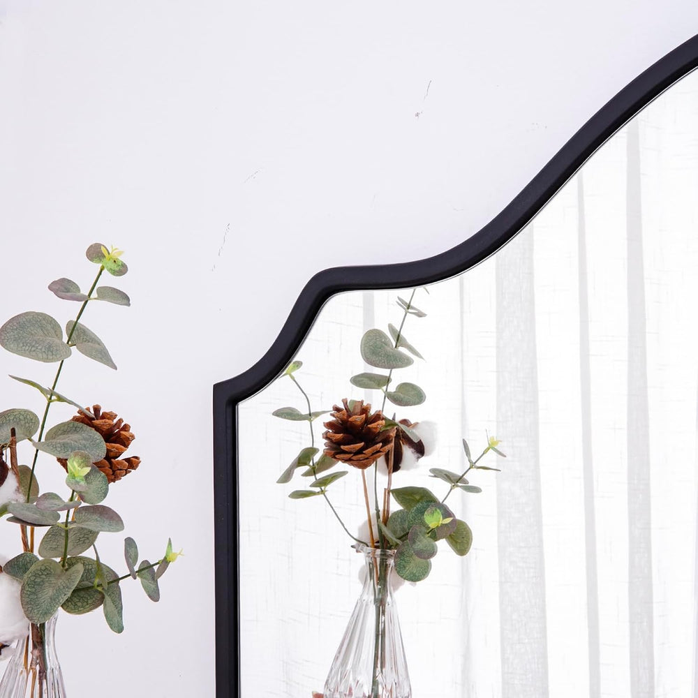Chende Wide Arched Mirror, Large Black Scalloped Mirrors 47'' x 32