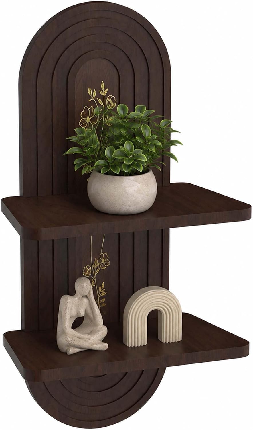 22x11.8Inch Boho Wall Decor, Mid Century Modern Wood Wall Shelf, Dark Brown