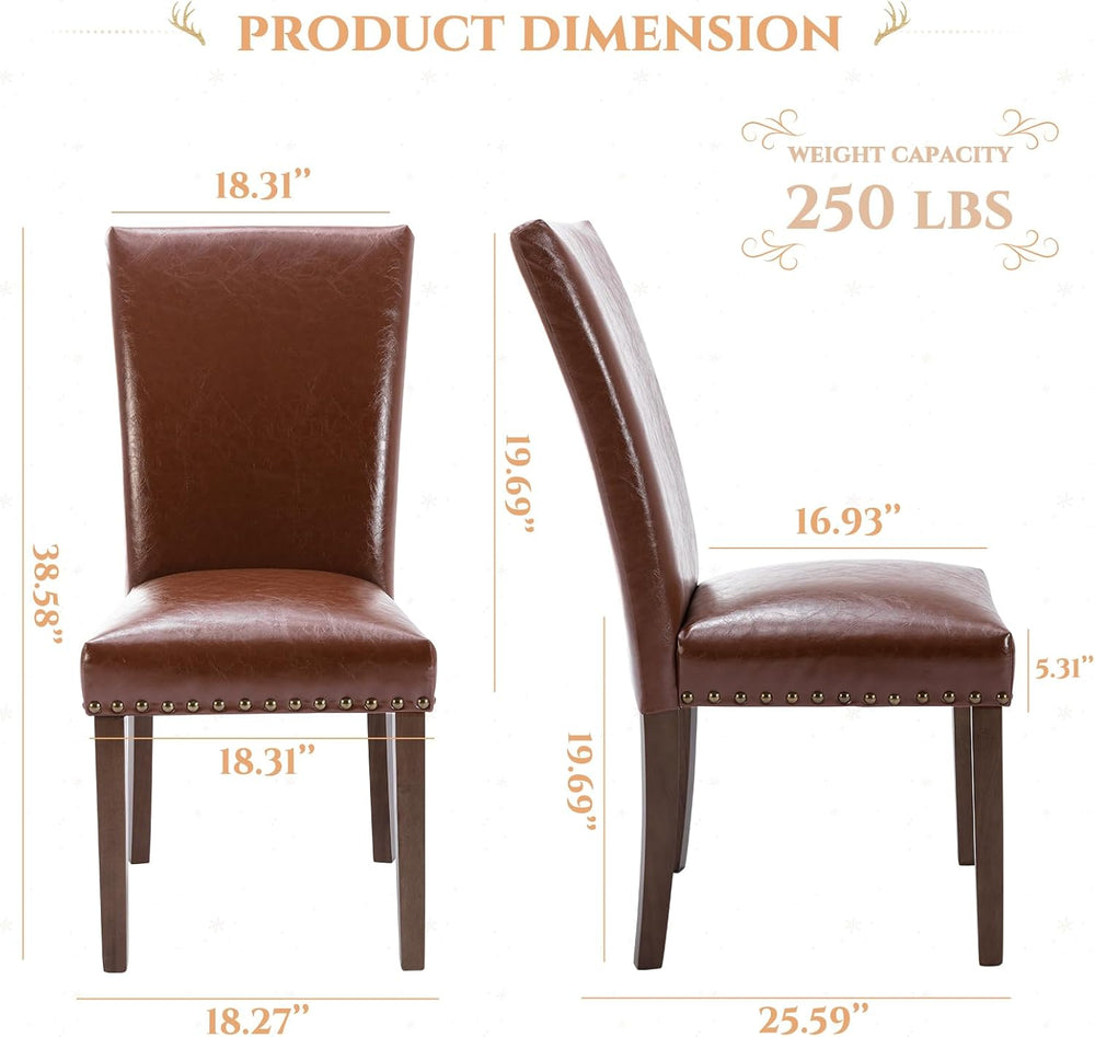 Parsons Dining Chairs Set of 6, Upholstered Nailhead PU Leather Dining Room K...