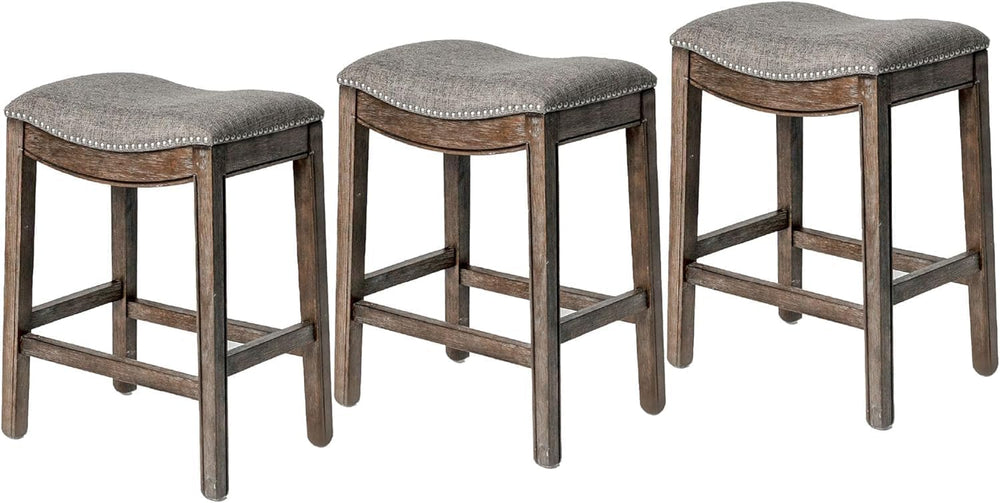 Maven Lane Adrien Backless Counter Stool, Brown, 26", Set of 3