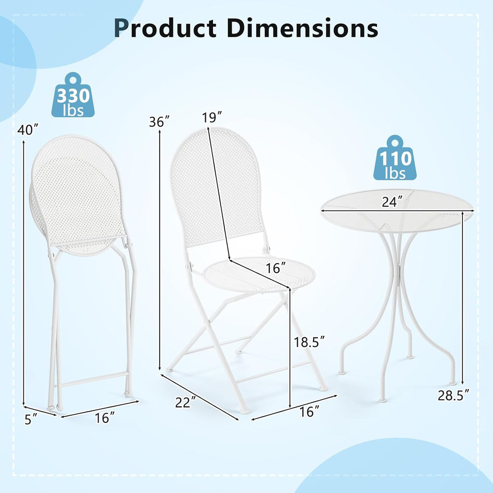 Tangkula 3 Pieces Patio Bistro Set, Metal Table and Folding Chair Set for 2, ...