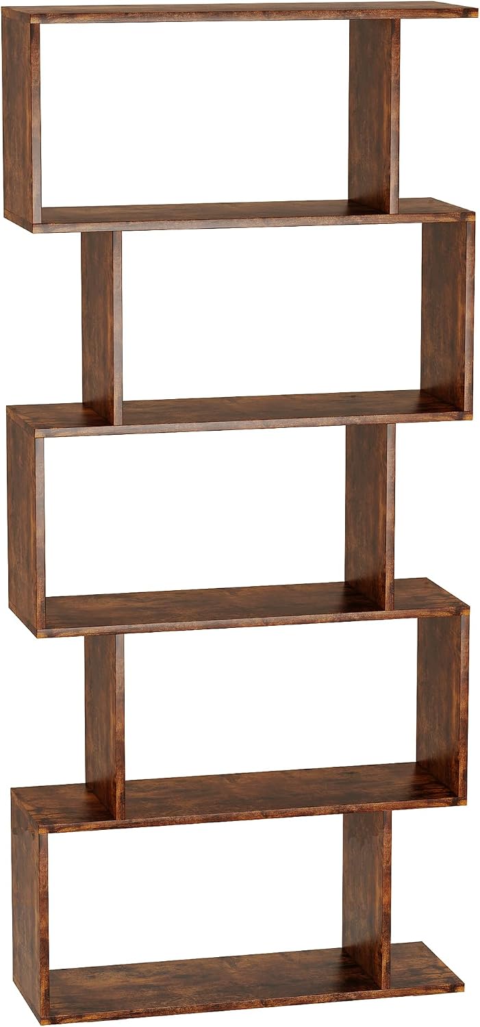 Yusong Bookshelf 5-Tier, Geometric Bookcase S Shaped Book Shelves for Bedroom...