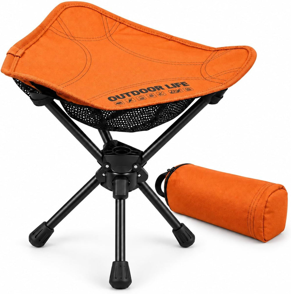 360° Swivel Camping Stool, 265 lb, 1.2 lb, 7075 Aluminum, Orange