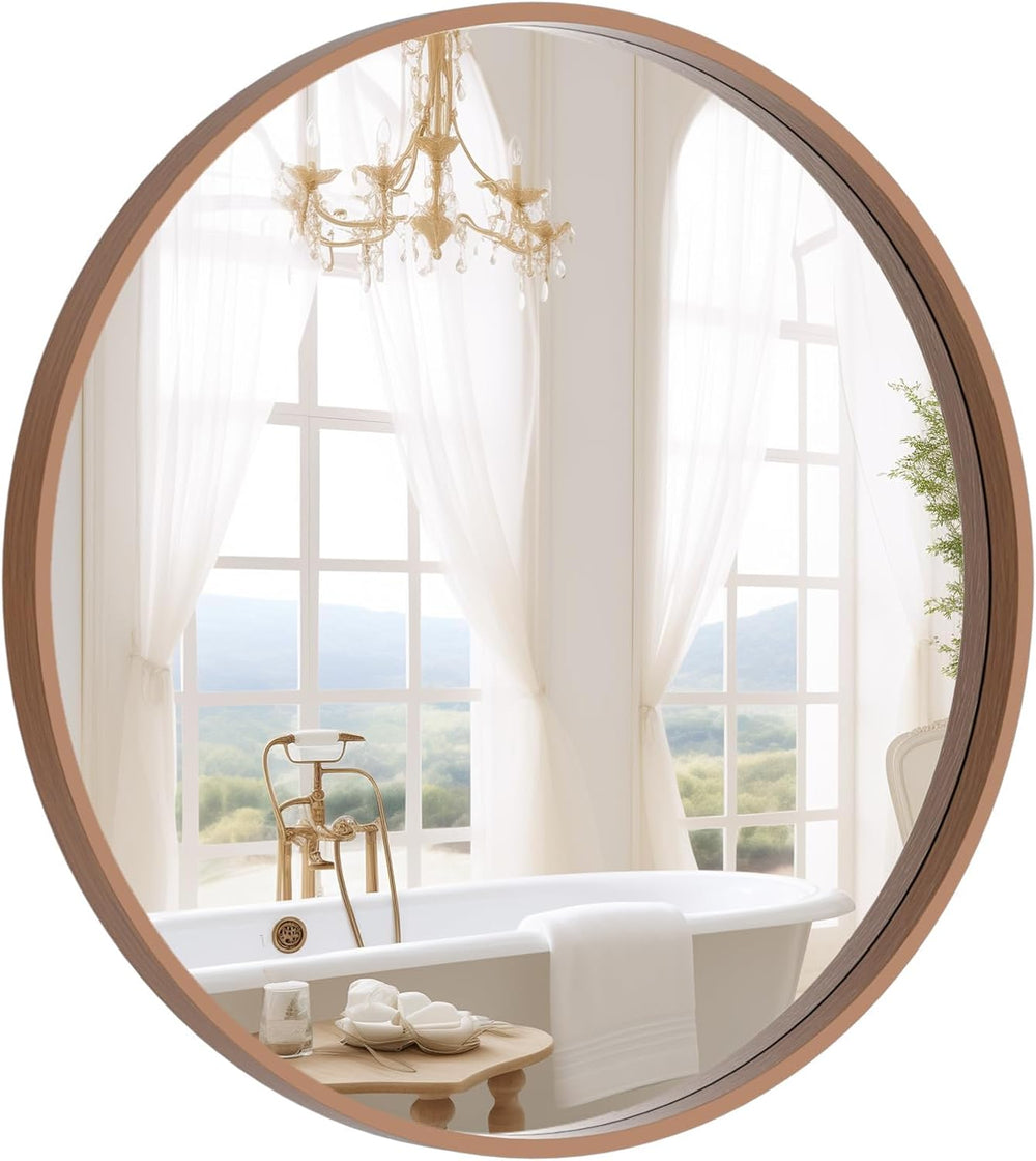 WallBeyond Wood Round Mirror with Wood Frame 24 inch Circle Wall Mirror for B...