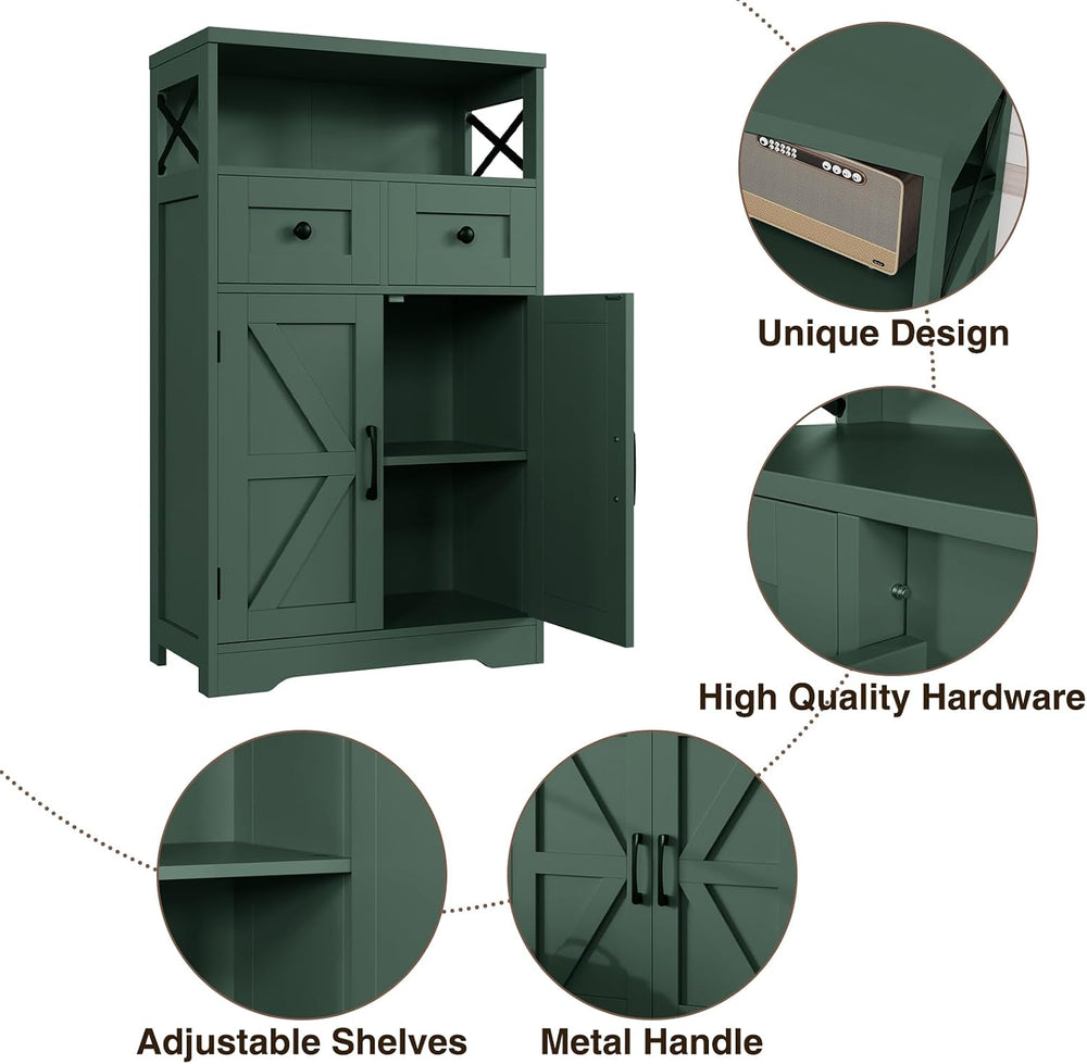 Farmhouse Storage Cabinet with Drawers, Small Kitchen Pantry Cabinet, Green