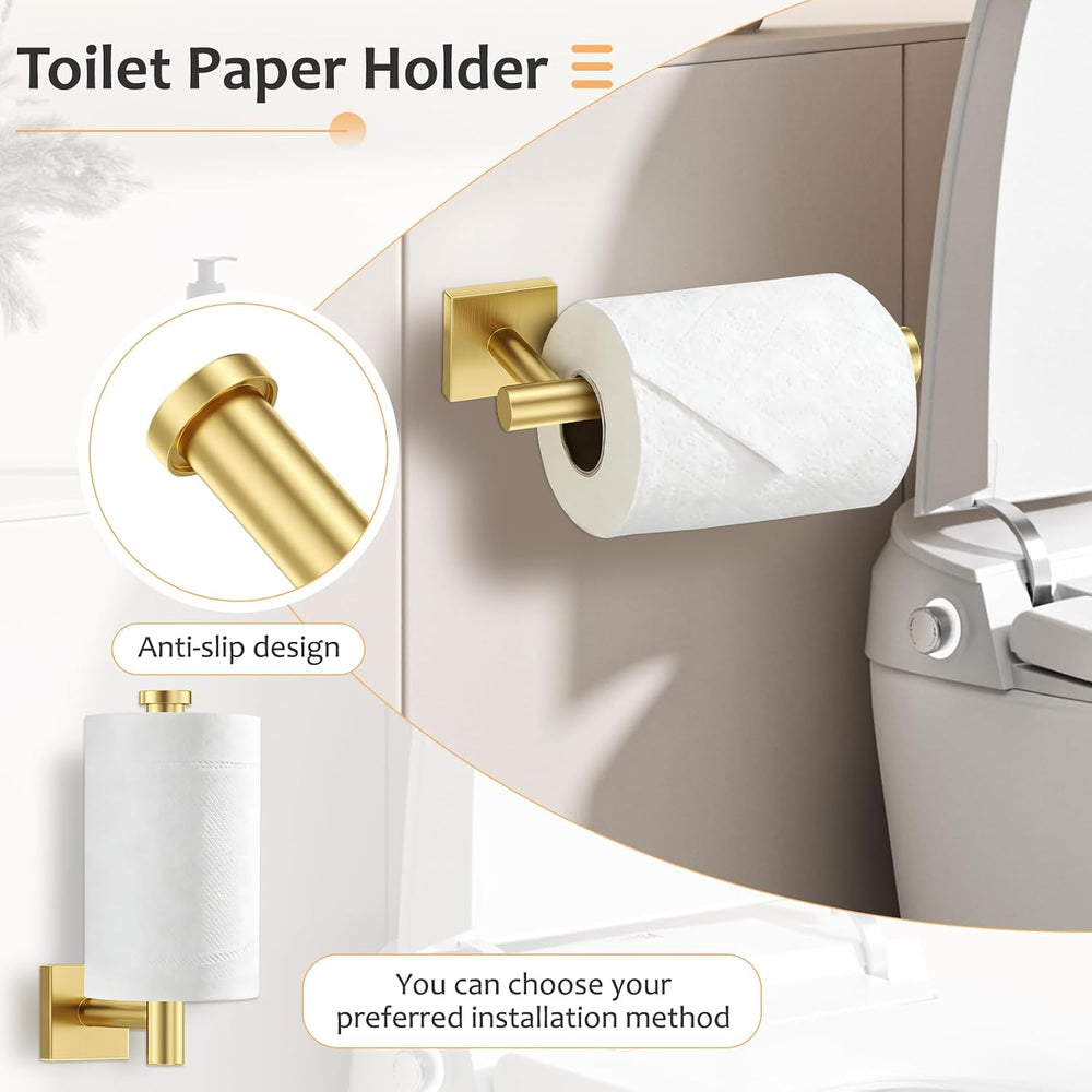5 Pieces Brushed Gold Bathroom Hardware Set Towel Bar Set Stainless Steel Wal...
