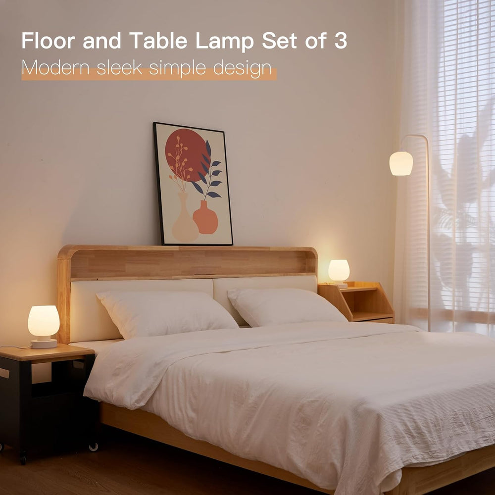 ONEWISH Lamp Set of 3 - Touch Bedside Table Lamps Set of 2 and 1 Floor Lamp, ...