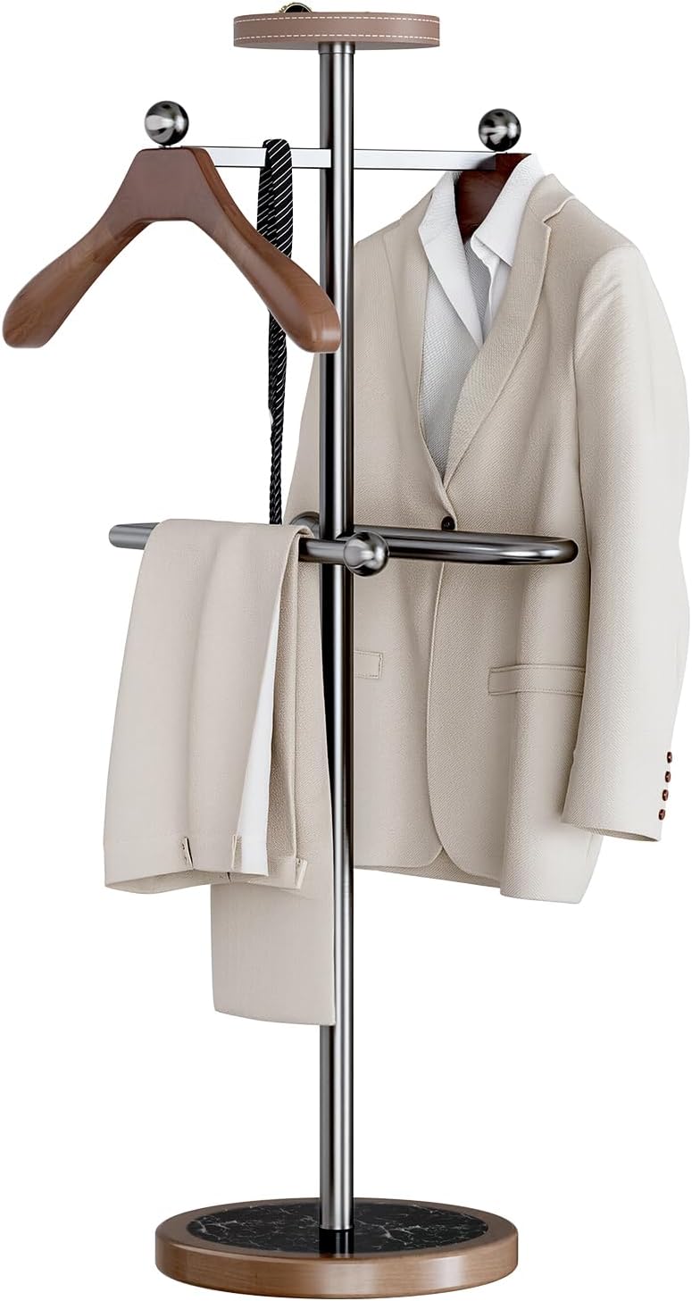 Valet Stand, Stainless Steel Suit Stand with Sturdy Marble Base