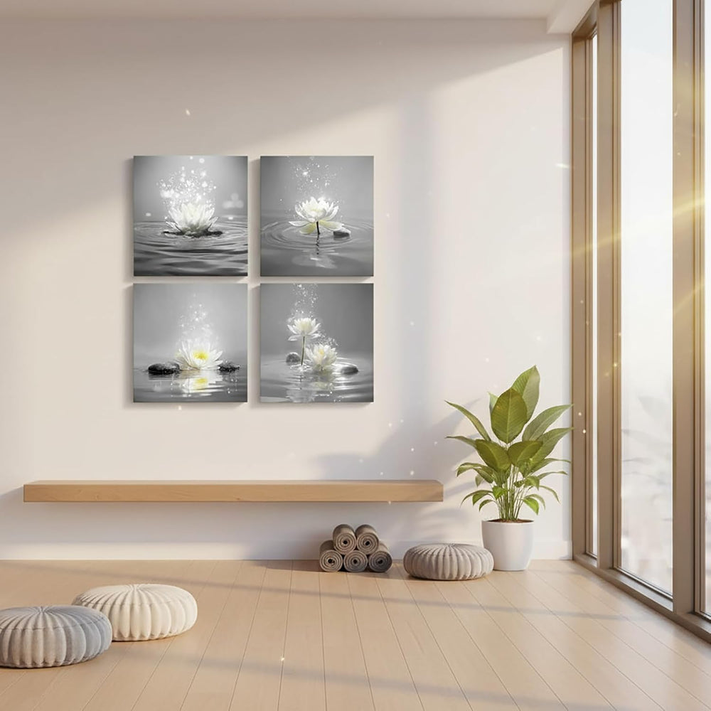 sechars White Lotus Flower Wall Art Zen Bahromm Decor