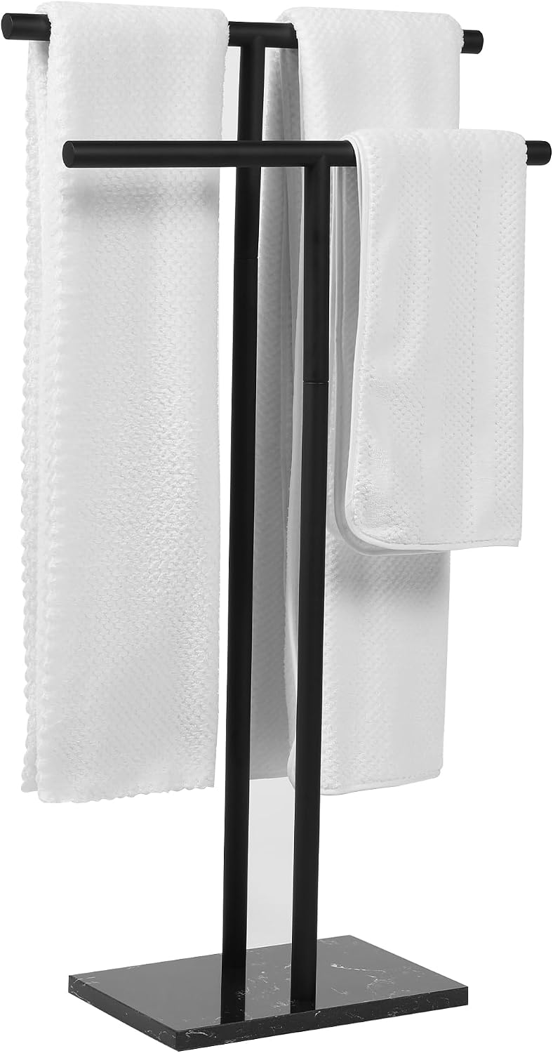 Free Standing Towel Rack - Matte Black Finish with Marble Base