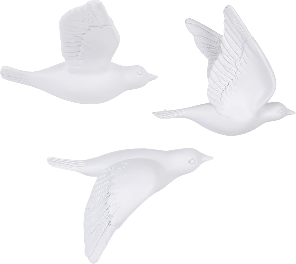 suruim 3D Birds Wall Decor Set of 3 Resin Wall Sculpture (White)