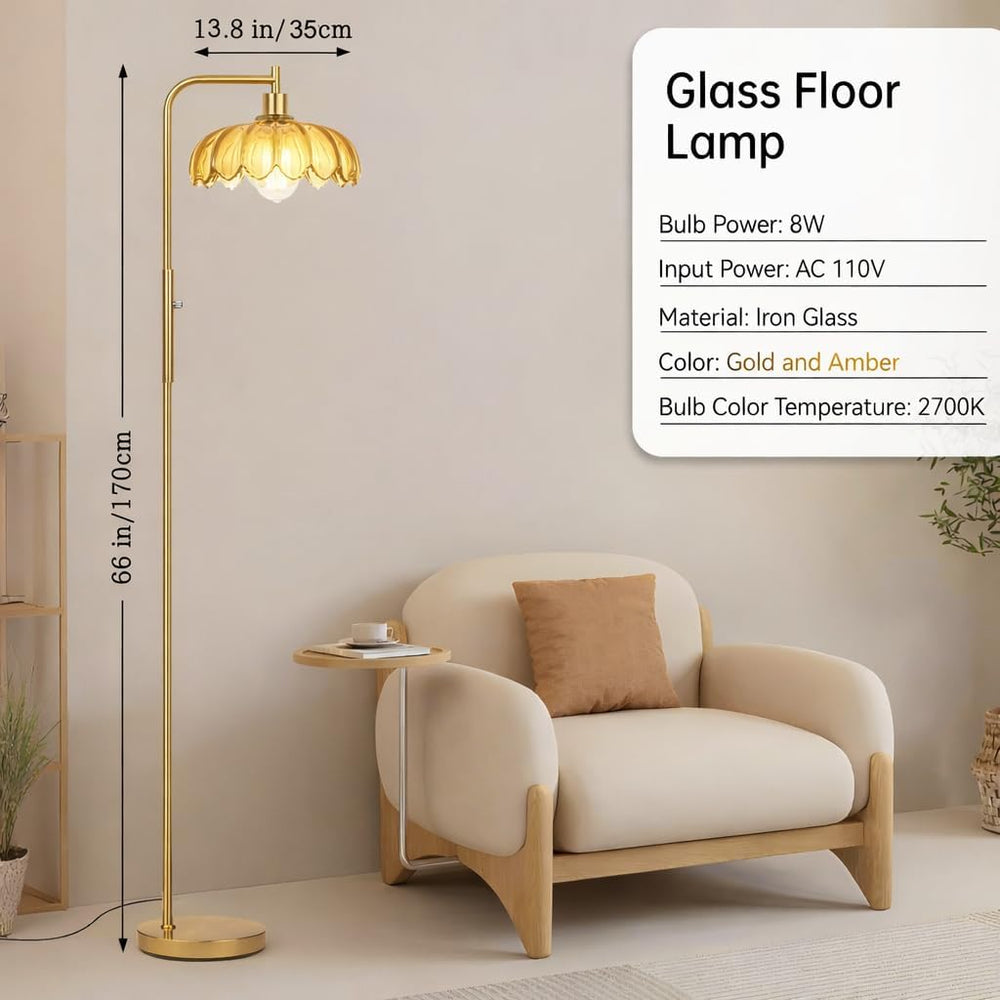 Ruiever Glass Floor Lamp for Living Room, Dimmer Standing Lamp with Green Rib...