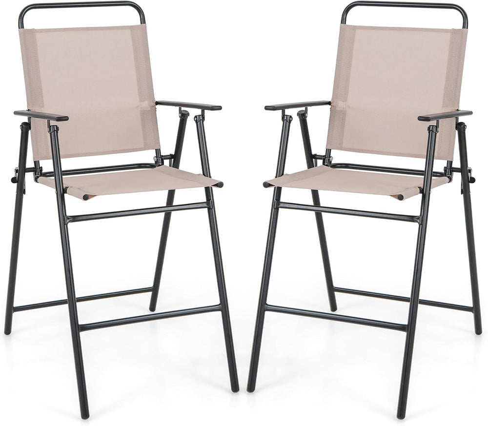 GIANTEX Outdoor Folding Bar Chair Set of 2, Counter-Height Patio Chairs with ...