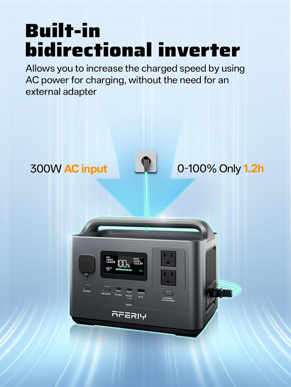 AFERIY Portable Power Station 800W Peak/400W Rated,45min Fast Charging, 80000...