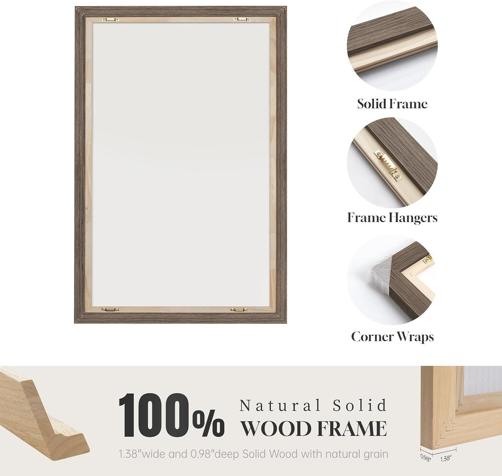 Framed Vertical Vintage Rustic Tree Ring Wall Art for Living Room, 20x40 In