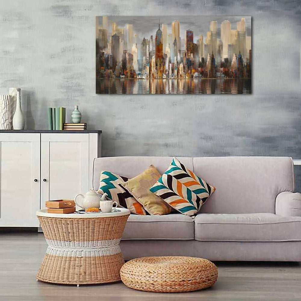 Framed Wall Art Large Cityscape New York Wall Decor Canvas Prints Abstract Br...