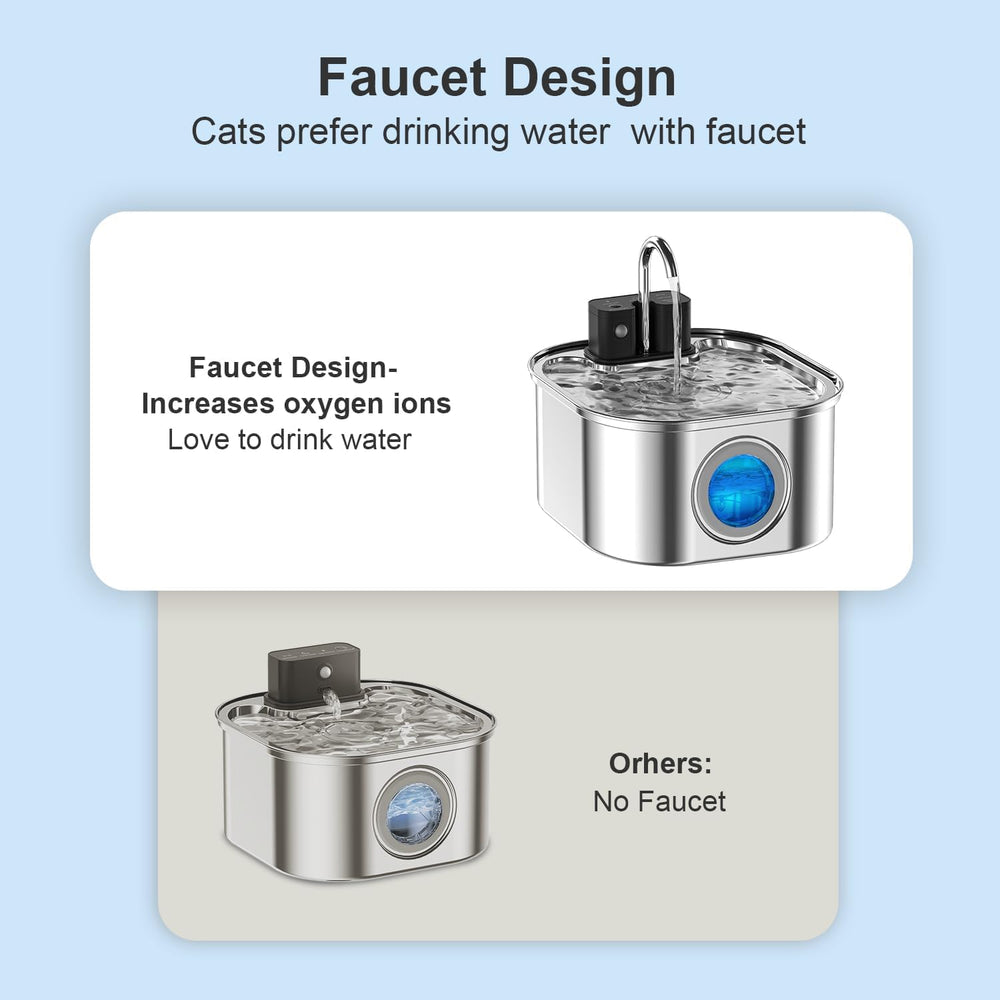 Cat Water Fountain Wireless,Stainless Steel-Rechargeable- Battery Operated Ca...