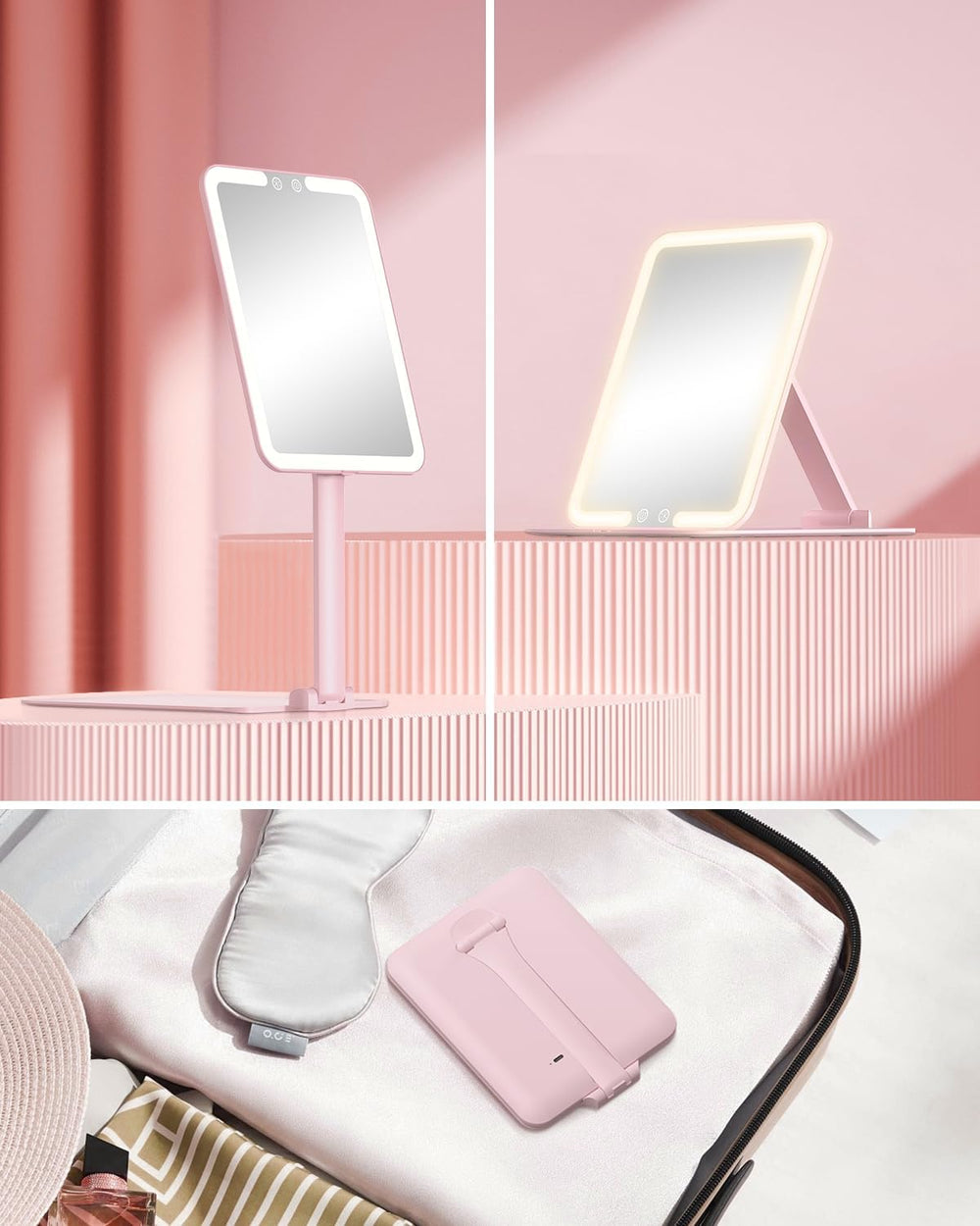 Gospire Travel Makeup Mirror with Lights and Magnification 10X, Pink