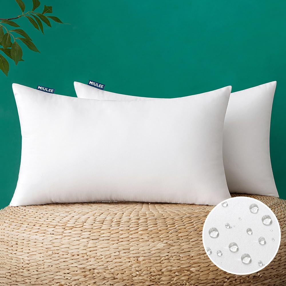 MIULEE 14x22 Inch Outdoor Pillow Inserts Set of 2, Waterproof Throw Pillows