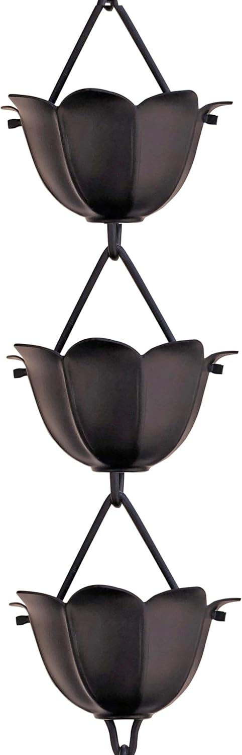 Monarch Rain Chains Aluminum Lotus Black Rain Chains for Gutters – 3 ft Exten...