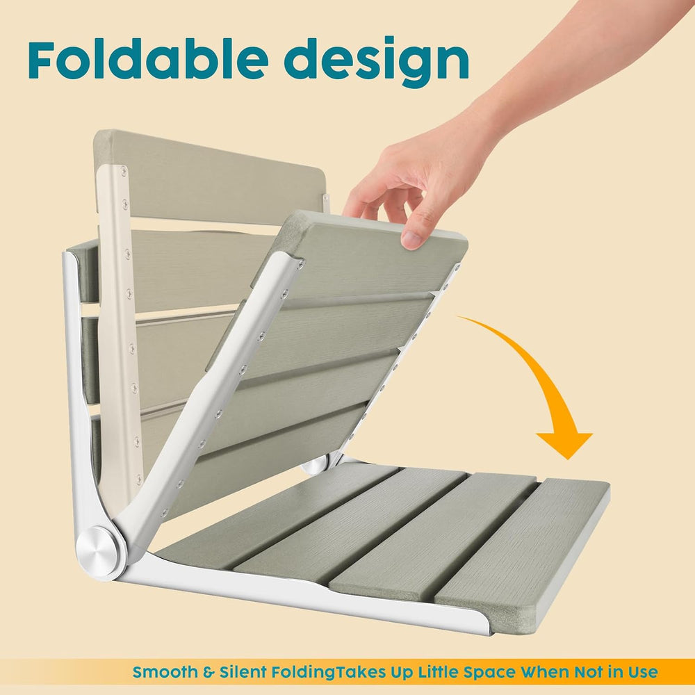 Folding Shower Seat, 16" Folding Shower Seat Wall Mounted, Grey