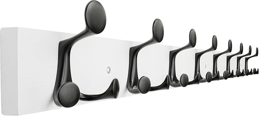 SKOLOO 43-Inch White Wood Coat Rack Wall Mount with 8 Triple Hooks - Ideal fo...