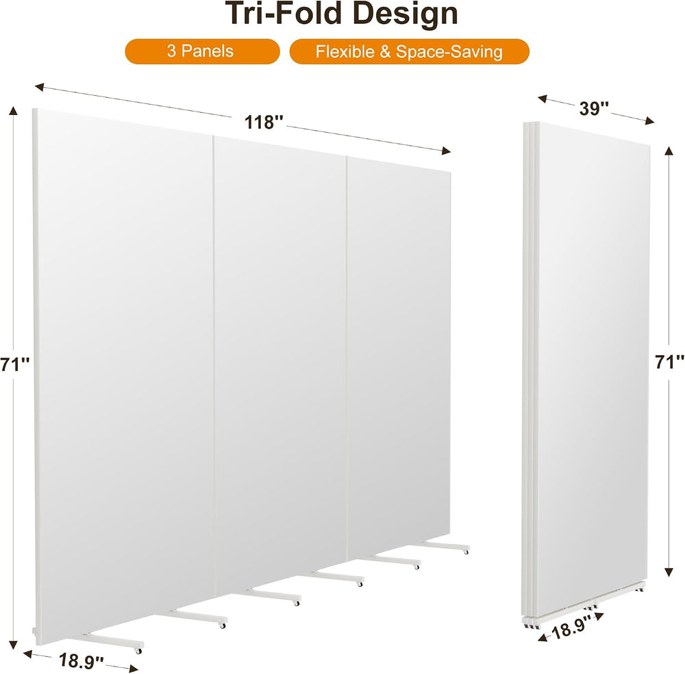 brisafe Mobile Folding Screen NanoMirror, 118 x 71 in, White