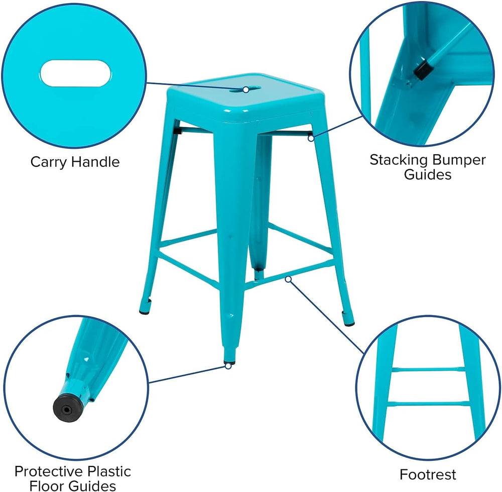 Flash Furniture 24 in Metal Stackable Counter Stool, Teal, 4-Pack