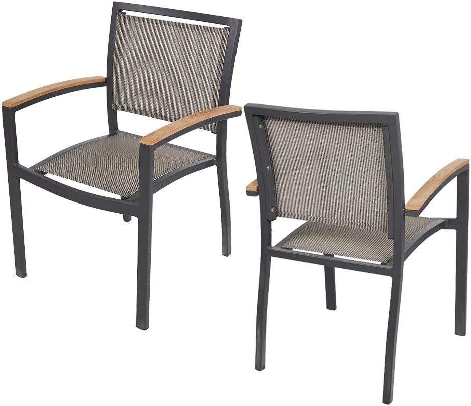 4 Pack Stackable Indoor/Outdoor Patio Dining Chairs with Teak Armrest,Textile...