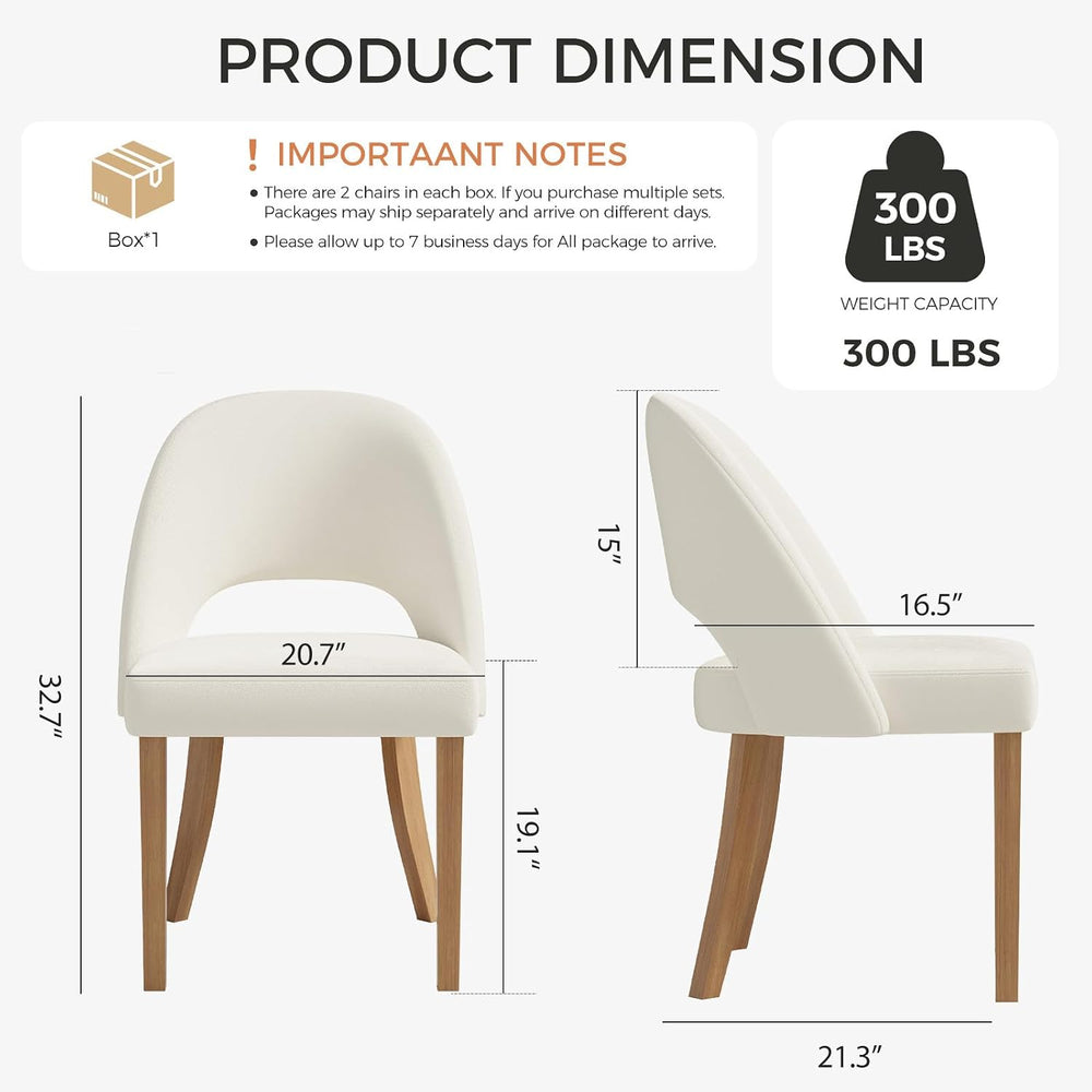 Wooden Dining Chairs Set of 4, Cream Chenille Kitchen Dining Chairs