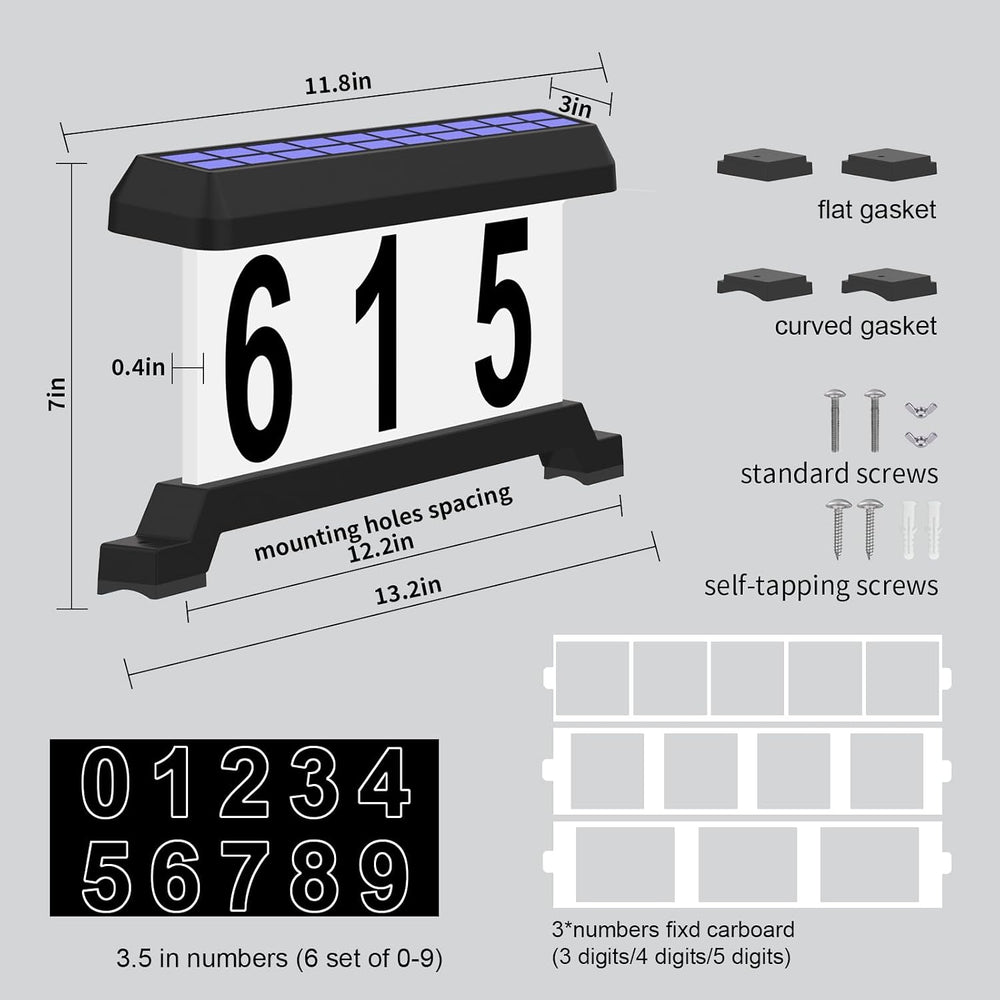 Solar Mailbox Numbers, Double sided Solar House Numbers for Outside