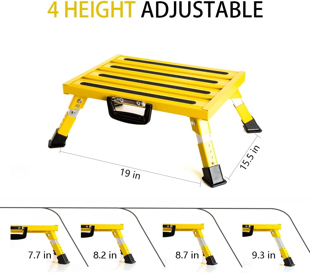 Homeon Wheels Adjustable Aluminum RV Step Stool, Folding Non-Slip Platform, Y...