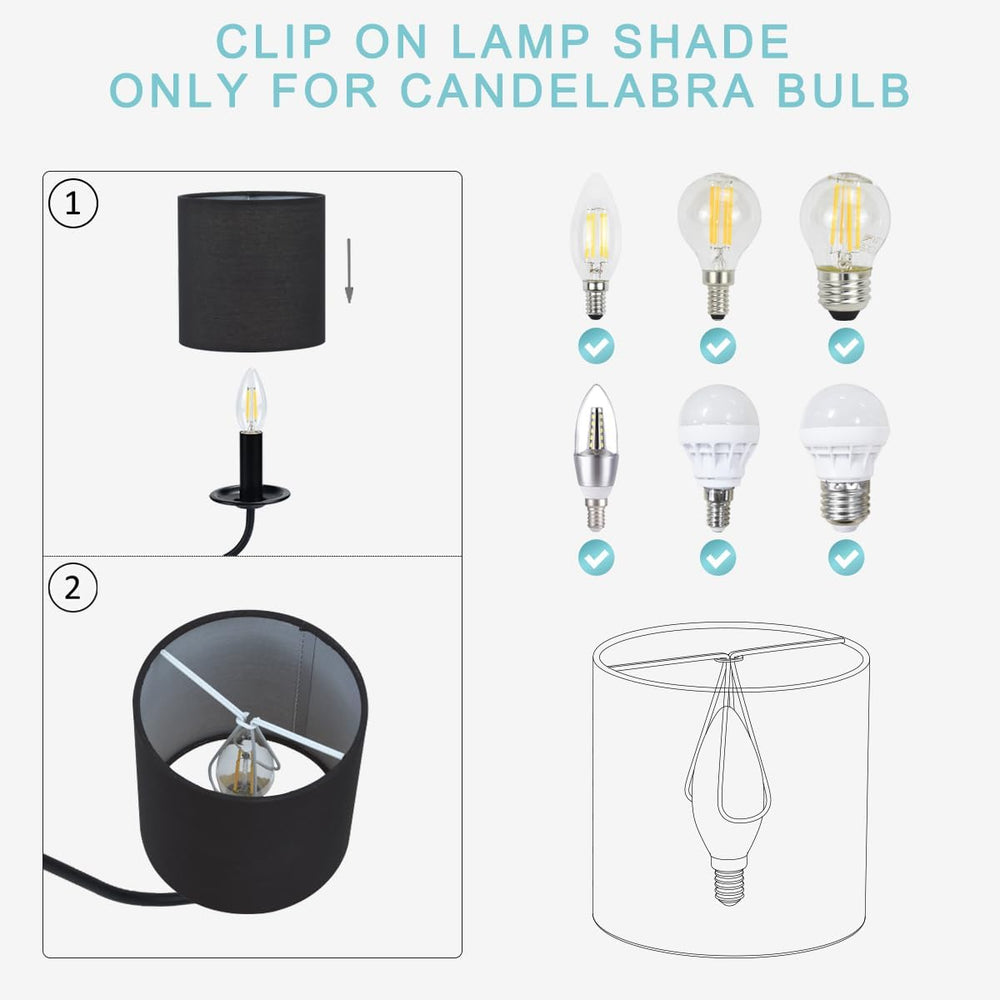KIKI Black Clip-on Chandelier Lamp Shades Set of 6, 5"5"H5", M...