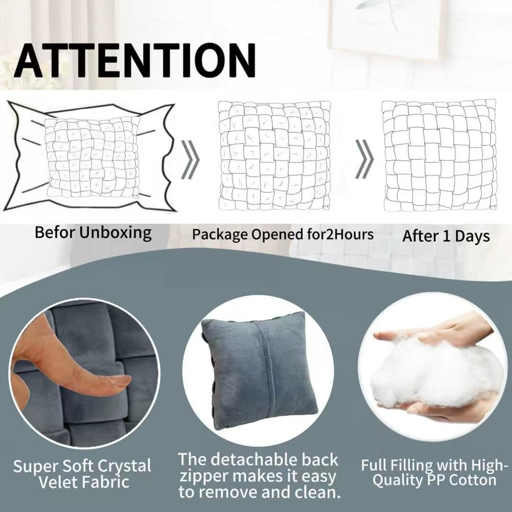 Velvet Decorative Throw Pillow with Insert,18x18 Inch Knotted Square Accent P...
