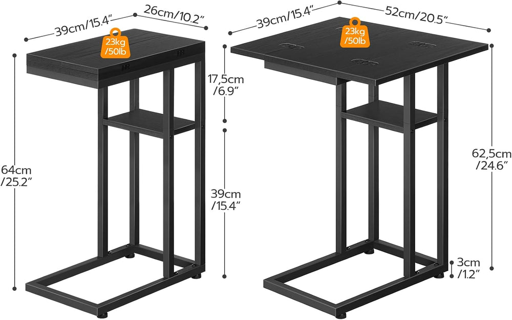HOOBRO Foldable C Shaped End Table, C Shaped Side Table with Storage Shelf