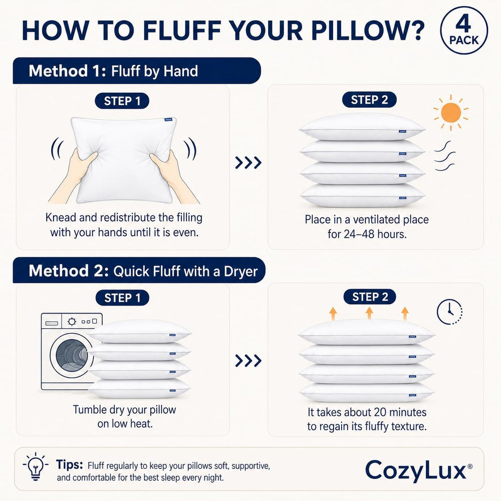 CozyLux Bed Pillows King Size Set of 4, 19" x 34", Medium Support
