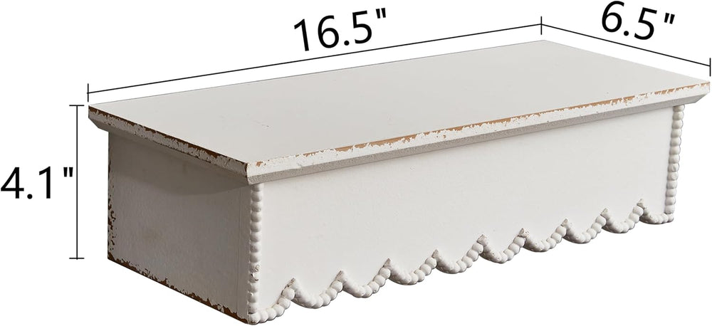 SOFE Rustic Distressed White Scalloped Shelves, Decorative Beaded Edge