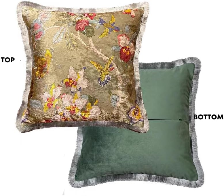 GUMAS Original Luxurious Floral and Bird Print Velvet Throw Pillow Cover, 18x...