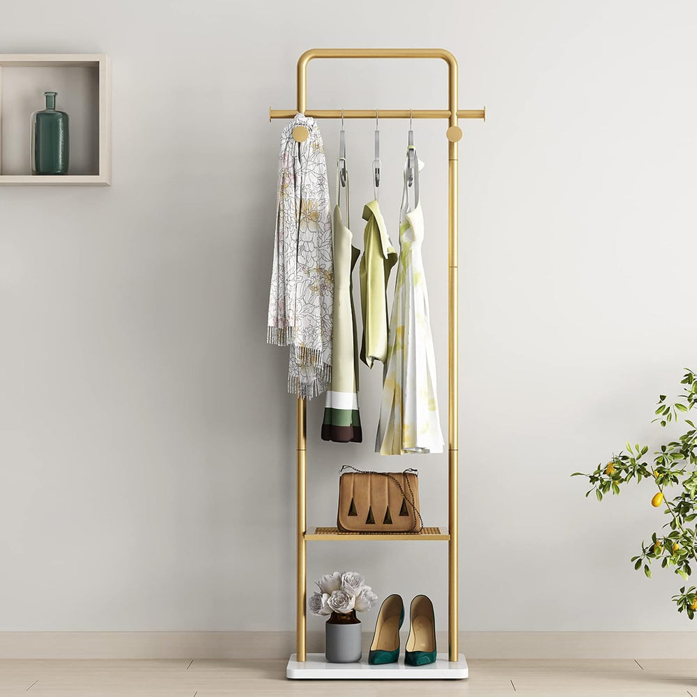 TIEOU Gold Clothes Racks with Shelf, Heavy Duty Gold Clothing Racks for Bouti...