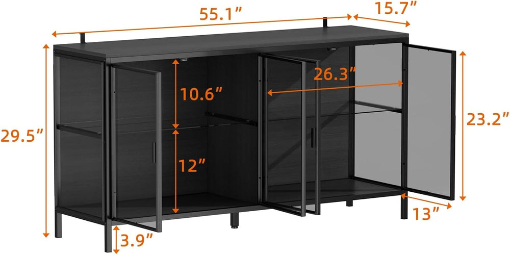 Display Cabinet with Glass Doors & LED Lights, Sideboard Buffet Cabinet w...