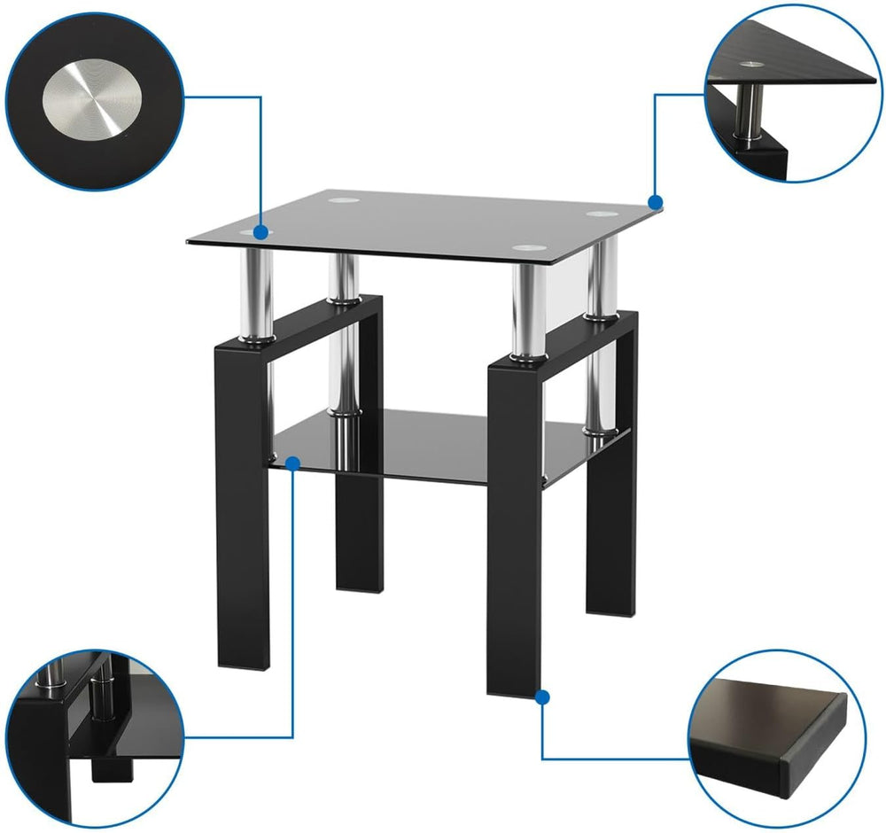 3 Piece Living Room Table Set, Glass Coffee Table and End Table Set of 3, Cof...