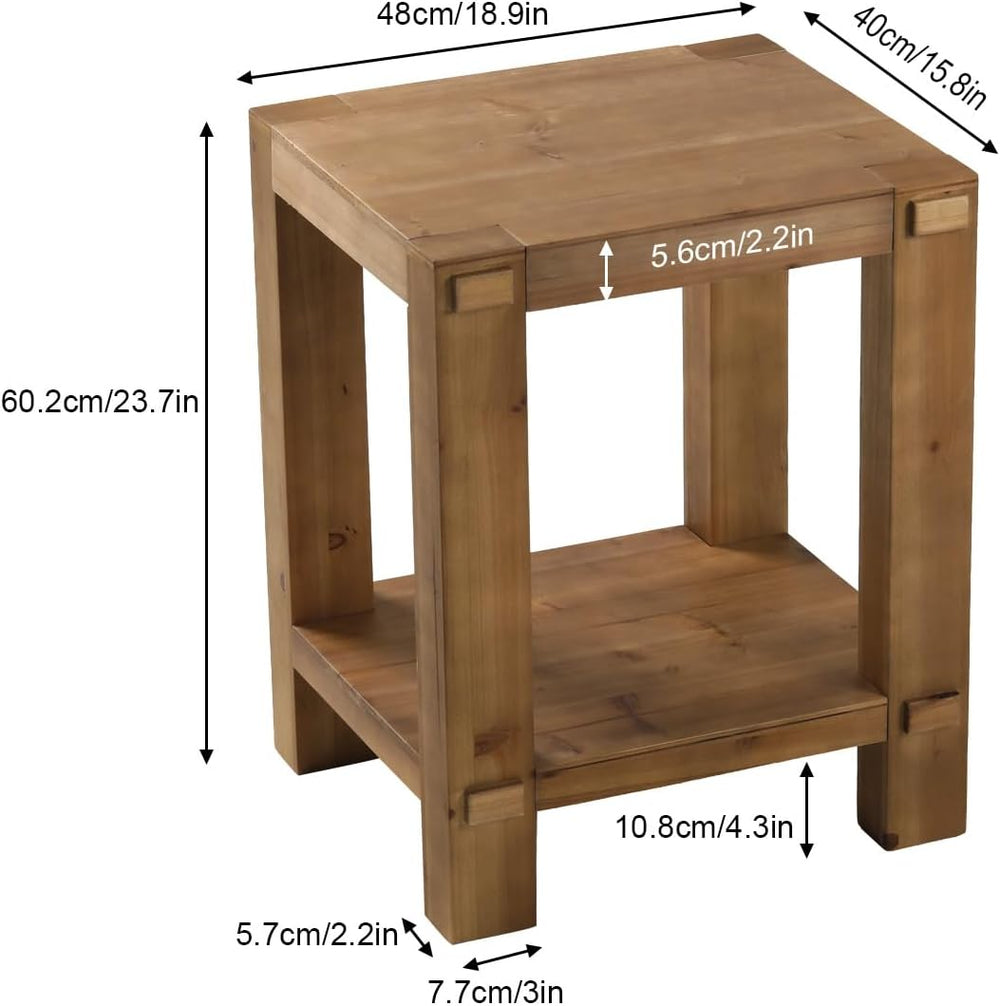 Set of 2 Wood End Tables with 2-Tier Storage Shelf