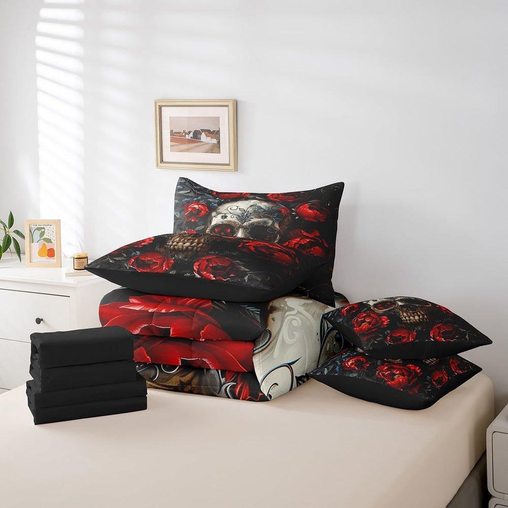 Erosebridal Gothic Skull 7 Piece Bedding Set Twin Size