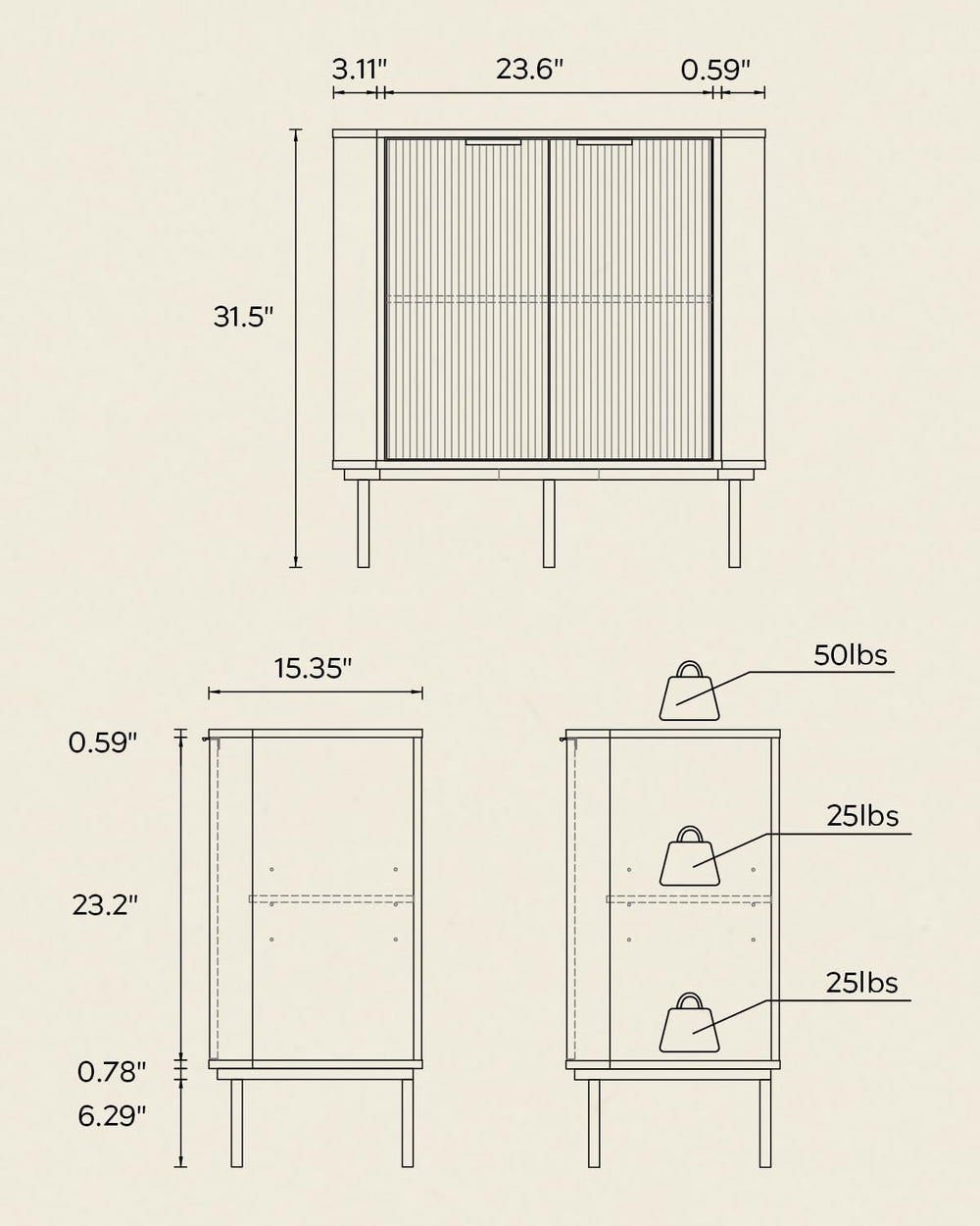 Modern Fluted Corner Cabinet, Small Floor Storage Cabinet with Adjustable She...