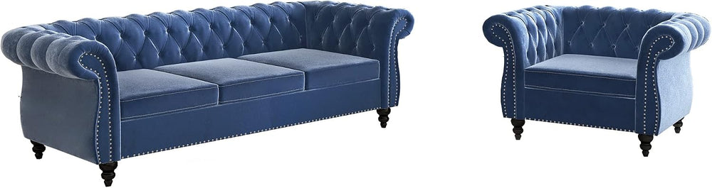 AVZEAR 2-Piece Living Room Sectional Sofa Set, Upholstered Sofa Blue Couch Mo...