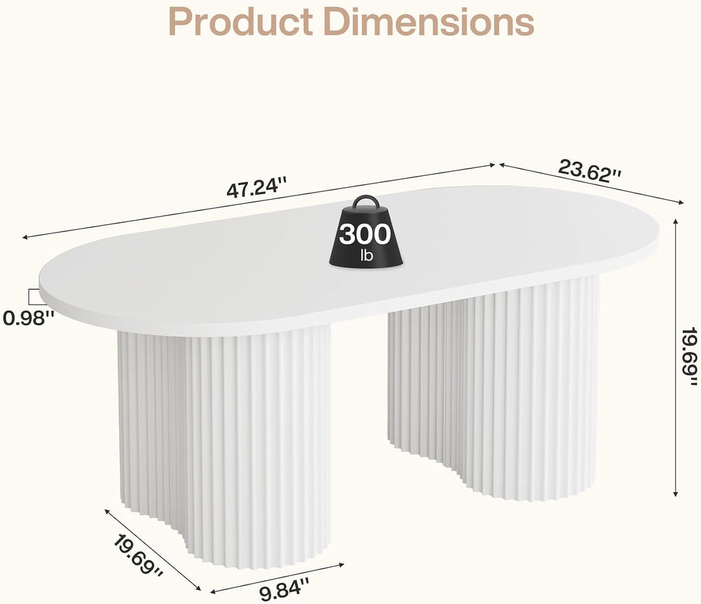 Tribesigns Oval Coffee Table, 47" Modern Center Table, White