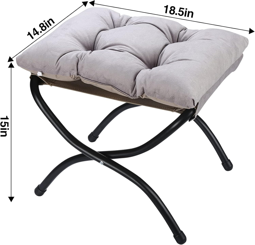 15" Upholstered Folding Foot Rest Stool with Metal Frame Light Grey