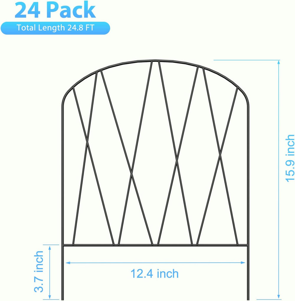 24 Packs Decorative Garden Fence 24.8ft (L) x 15.9in (H) Garden Fencing Panel...