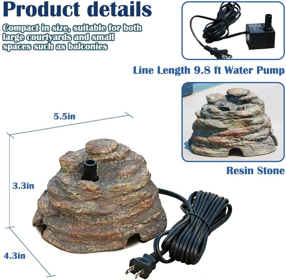 Bird Bath Fountain, Resin Granite with 9.8ft Long Wired Pump for Outdoor Gard...